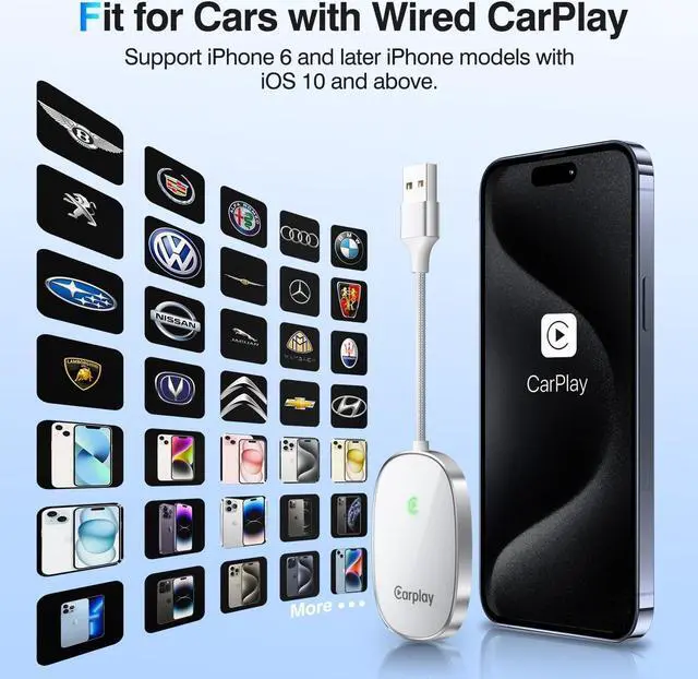 Alt view image 6 of 7 - Wireless CarPlay Adapter 2024 Upgraded, Converts Factory Wired CarPlay to Wireless, Plug and Play Car Play Wireless Adapter, Compatible with iPhone Multi-User Seamless Connection (Black)