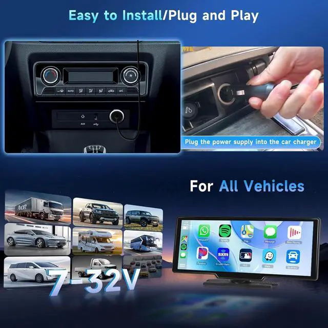 Alt view image 5 of 7 - 10.26" Touchscreen Wireless Carplay Portable Car Stereo Android Auto, Car Play Navigation with Voice Control, Bluetooth Handsfree Call/Music, AUX/FM Transmitter, Car Radio Receiver