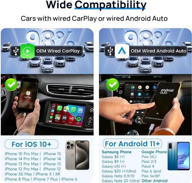 Alt view image 6 of 7 - 5.0 Wireless CarPlay/Android Auto Adapter USB for Factory Wired CarPlay Cars (Model Year: 2015 to 2024), Wireless CarPlay/Android Auto Dongle Convert Wired to Wireless,Fit In-Dash Navigation