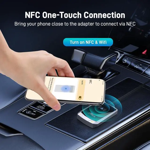 Alt view image 2 of 7 - Android Auto Wireless Adapter with NFC - 2024 Upgraded Android Auto Dongle, Low Latency, 5.8GHz Wifi, Plug & Play Converts Wired to Wireless for Android 11+ & Cars with Factory Wired Android Auto