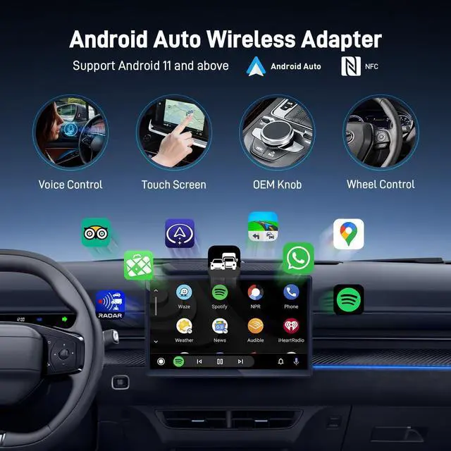 Alt view image 3 of 7 - Android Auto Wireless Adapter with NFC - 2024 Upgraded Android Auto Dongle, Low Latency, 5.8GHz Wifi, Plug & Play Converts Wired to Wireless for Android 11+ & Cars with Factory Wired Android Auto