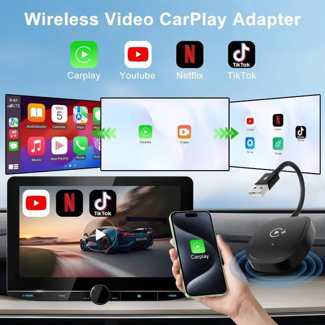 Alt view image 2 of 7 - Wireless CarPlay Adapter, CarPlay Wireless Adapter Supports Netflix, YouTube, and Tiktok Stream Media Play, for OEM Wired CarPlay to Wireless Dongle, Fits for Cars from 2016 & iOS 10+ Phone