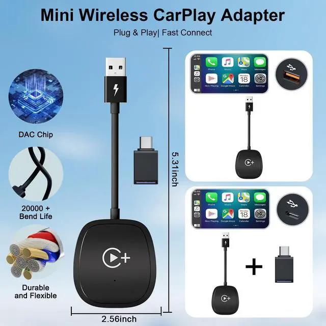 Alt view image 6 of 7 - Wireless CarPlay Adapter, CarPlay Wireless Adapter Supports Netflix, YouTube, and Tiktok Stream Media Play, for OEM Wired CarPlay to Wireless Dongle, Fits for Cars from 2016 & iOS 10+ Phone