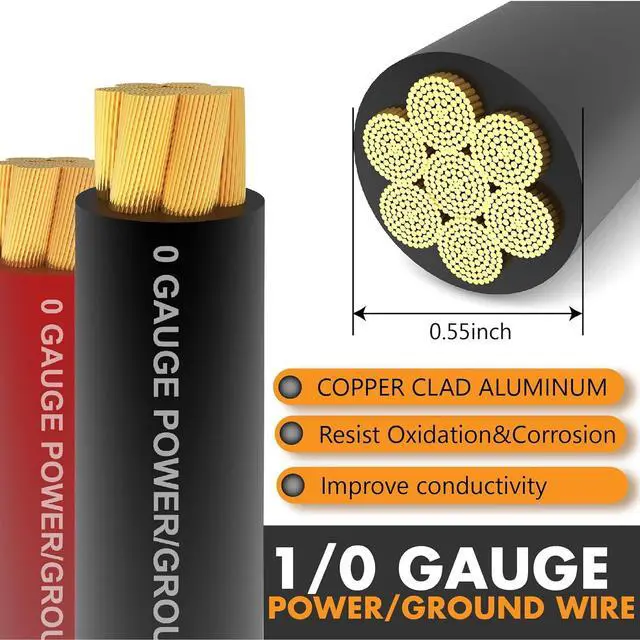 Alt view image 2 of 7 - 1/0 Gauge Wire (40ft) Copper Clad Aluminum CAA Car Amplifier Power Ground CableAutomotive Wire, Battery Cable, Car Audio Speaker Stereo with Lugs Terminal Connectors Heat Shrink Tube and Fuse Holder