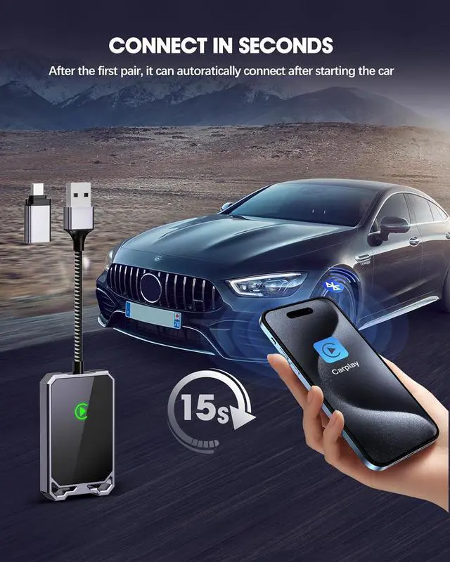 Alt view image 7 of 7 - Wireless Carplay Adapter Apple Carplay Wireless Adapte 2024 Upgrade Convert OEM Wired to Wireless Plug & Play Auto Connect Fast Easy Use Fit for Factory Wired Carplay Car from 2015 & iPhone iOS 10+