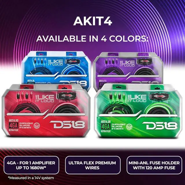 Alt view image 2 of 6 - AKIT4.RD 4-GA Amplifier Installation Kit Up to 1680 Watts RMS, Mini-ANL Fuse Holder, Speaker & RCA Cables, CCA Amplifier Wiring Kit, Ultra Flex Wire, Amp Wire Kit, Amp Wiring Kit 4 Gauge - Red