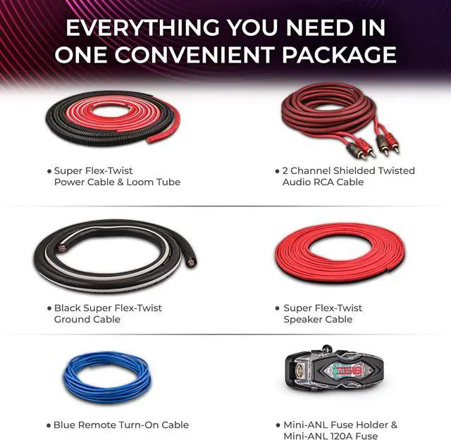 Alt view image 3 of 6 - AKIT4.RD 4-GA Amplifier Installation Kit Up to 1680 Watts RMS, Mini-ANL Fuse Holder, Speaker & RCA Cables, CCA Amplifier Wiring Kit, Ultra Flex Wire, Amp Wire Kit, Amp Wiring Kit 4 Gauge - Red