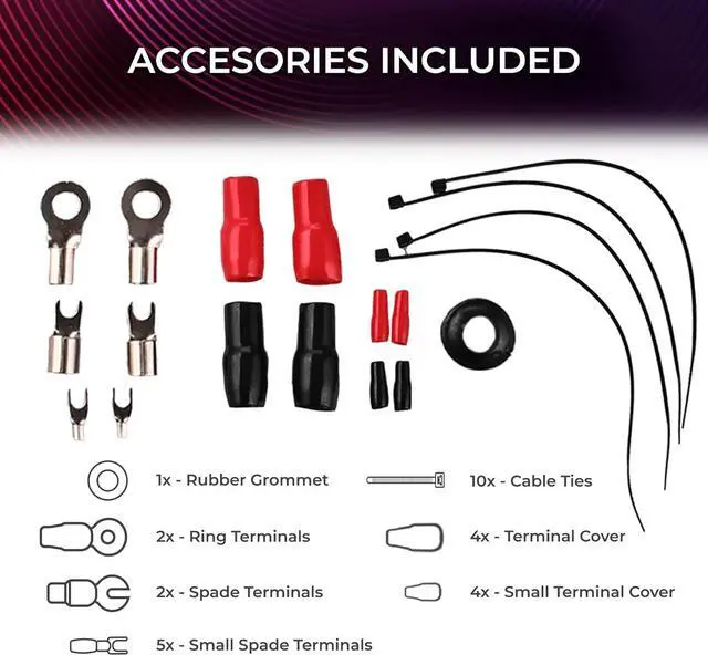 Alt view image 4 of 6 - AKIT4.RD 4-GA Amplifier Installation Kit Up to 1680 Watts RMS, Mini-ANL Fuse Holder, Speaker & RCA Cables, CCA Amplifier Wiring Kit, Ultra Flex Wire, Amp Wire Kit, Amp Wiring Kit 4 Gauge - Red