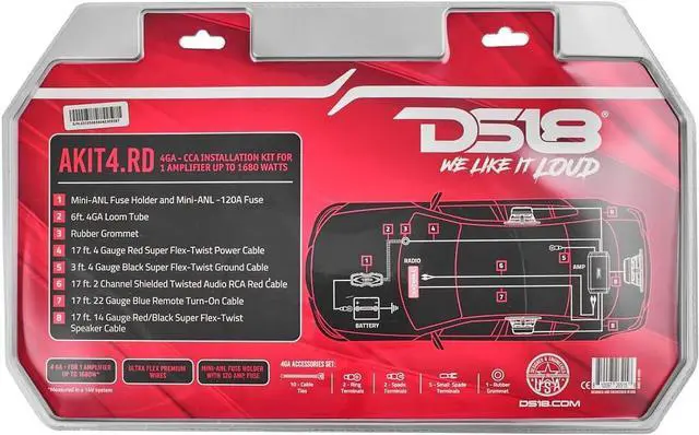 Alt view image 6 of 6 - AKIT4.RD 4-GA Amplifier Installation Kit Up to 1680 Watts RMS, Mini-ANL Fuse Holder, Speaker & RCA Cables, CCA Amplifier Wiring Kit, Ultra Flex Wire, Amp Wire Kit, Amp Wiring Kit 4 Gauge - Red