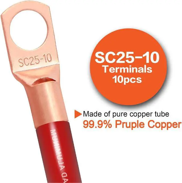Alt view image 4 of 7 - 4 Gauge Wire (50ft Each - Red/Black) Copper Clad Aluminum CCA with Cable Cutter,Lugs Terminal Connectors and Heat Shrink Tube - Battery Power/Ground Cable,Car Audio Speaker,RV Trailer Amp Wiring kit
