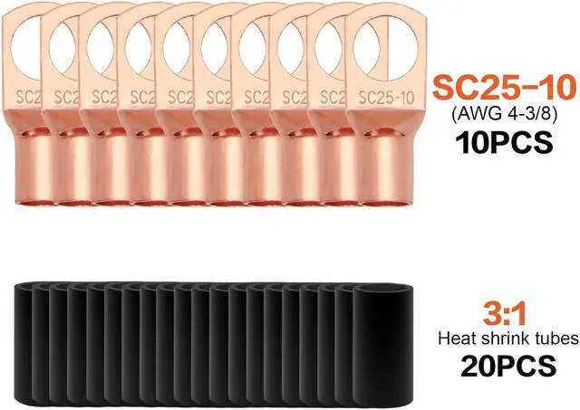 Alt view image 5 of 7 - 4 Gauge Wire (50ft Each - Red/Black) Copper Clad Aluminum CCA with Cable Cutter,Lugs Terminal Connectors and Heat Shrink Tube - Battery Power/Ground Cable,Car Audio Speaker,RV Trailer Amp Wiring kit