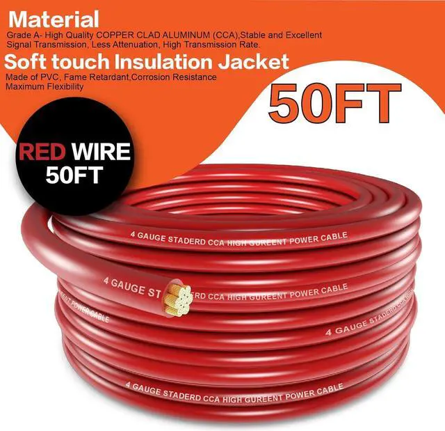 Alt view image 6 of 7 - 4 Gauge Wire (50ft Each - Red/Black) Copper Clad Aluminum CCA with Cable Cutter,Lugs Terminal Connectors and Heat Shrink Tube - Battery Power/Ground Cable,Car Audio Speaker,RV Trailer Amp Wiring kit