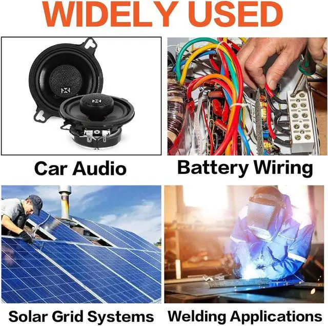 Alt view image 7 of 7 - 4 Gauge Wire (50ft Each - Red/Black) Copper Clad Aluminum CCA with Cable Cutter,Lugs Terminal Connectors and Heat Shrink Tube - Battery Power/Ground Cable,Car Audio Speaker,RV Trailer Amp Wiring kit