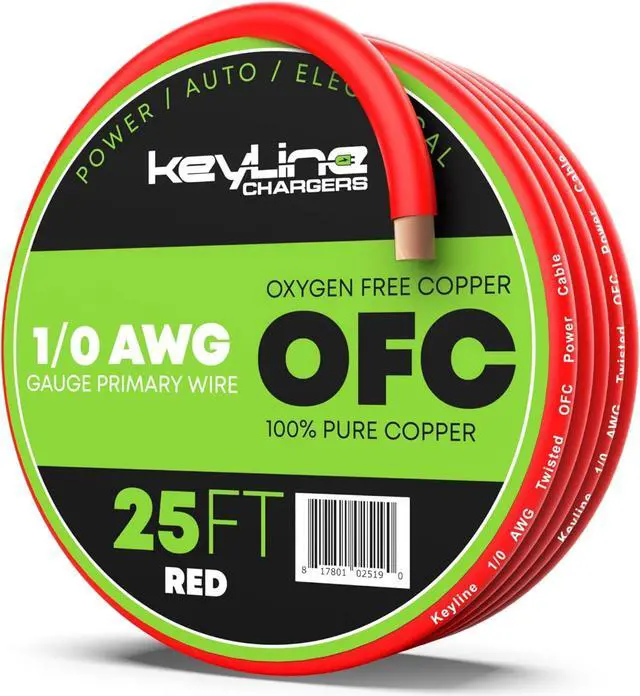 Alt view image 7 of 7 - 1/0 AWG Gauge Wire (25ft) Red | Oxygen Free Copper (OFC), Automotive Wire, Power/Ground, Battery Cable, True Spec Welding & Automotive, Car Audio Speaker, RV Trailer, Amp Wiring by Keyline Chargers