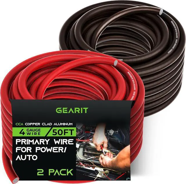 Main image of 4 Gauge Wire, 15 Lugs, 20 Heat Shrink Wrap, for Automotive, Battery Cable, Amp Kit, Amp, CCA Wire, Wire, Amp Kit, Battery Cables, Amp Wiring Kit, (25 feet Each- Black/Red)