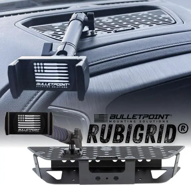 Alt view image 2 of 7 - Metal Dash Mount Phone Holder Compatible with 2019+ Chevrolet Silverado GMC Sierra Multi-Device Dash Mount with 20mm Ball System (RubiGrid Mount)