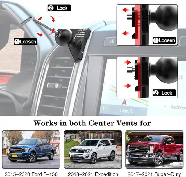 Alt view image 5 of 6 - Aluminum Phone Mount for Ford F-150 2015-2020, Expedition 2018-2021, Super Duty 2017-2021, F150 Vent Cell Phone Holder with 360° Rotation Ball Head Adapter Compatible with iPhone & Android