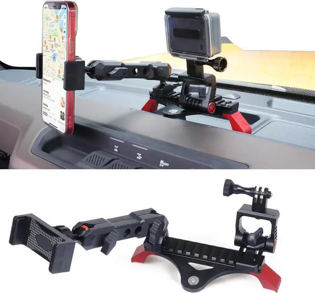 Main image of Dash Phone Mount Picatinny Rail Holder for 2021 2022 2023 2024 New Ford Bronco 2/4 Door Interior Accessories Dashboard Cell Phone Stand with GoPro Action Camera Mounting 360° Adjustable