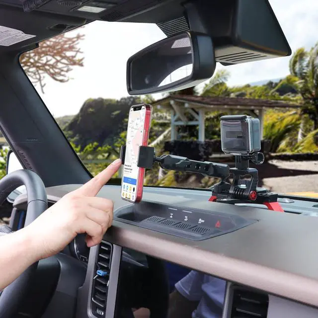 Alt view image 6 of 7 - Dash Phone Mount Picatinny Rail Holder for 2021 2022 2023 2024 New Ford Bronco 2/4 Door Interior Accessories Dashboard Cell Phone Stand with GoPro Action Camera Mounting 360° Adjustable