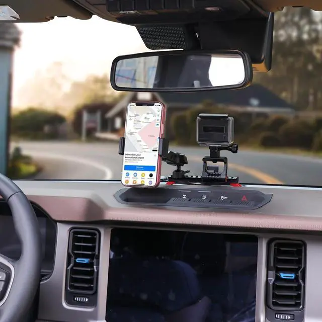 Alt view image 7 of 7 - Dash Phone Mount Picatinny Rail Holder for 2021 2022 2023 2024 New Ford Bronco 2/4 Door Interior Accessories Dashboard Cell Phone Stand with GoPro Action Camera Mounting 360° Adjustable