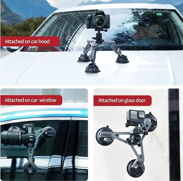 Alt view image 6 of 6 - Triple Suction Cup Car Mount Heavy Duty Tripod with 360 Ball Head for GoPro 13 Insta360 X5 DJI Action 5 Pro DSLR Mirrorless Camera, Dashboard Windshield Window Motion Vehicle Holder Attach