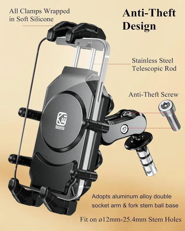 Alt view image 3 of 7 - Motorcycle Fork Stem Phone Mount with Vibration Dampener & High-Speed Secure Lock, Anti-Theft Motorcycle Phone Holder Cellphone Mount Mobile Phone Cradle for 5.4''-7.2'' Smartphones