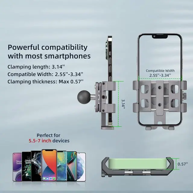 Alt view image 2 of 7 - CPC-09SA Anti-Vibration Motorcycle Phone Mount with 1 Inch Ball Head for RAM Mounts B Size Double Socket Arm and Bike Phone Holder, Aluminum Alloy Mobile Phones Clip for 5.5-7" Smartphone.