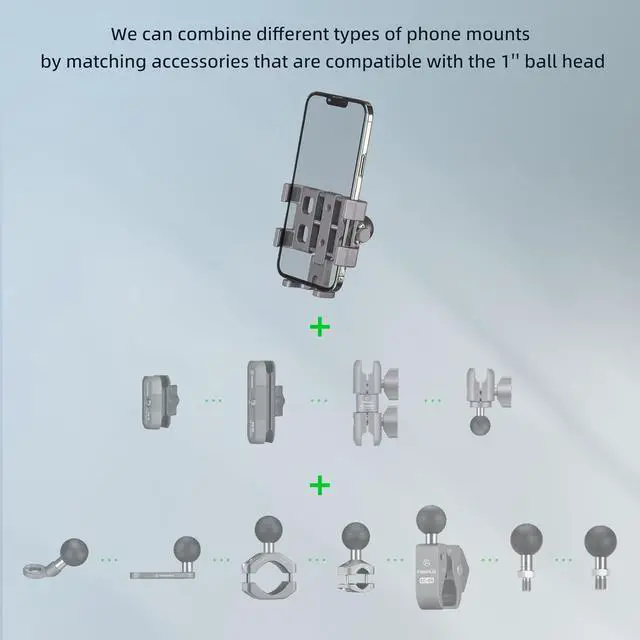 Alt view image 5 of 7 - CPC-09SA Anti-Vibration Motorcycle Phone Mount with 1 Inch Ball Head for RAM Mounts B Size Double Socket Arm and Bike Phone Holder, Aluminum Alloy Mobile Phones Clip for 5.5-7" Smartphone.