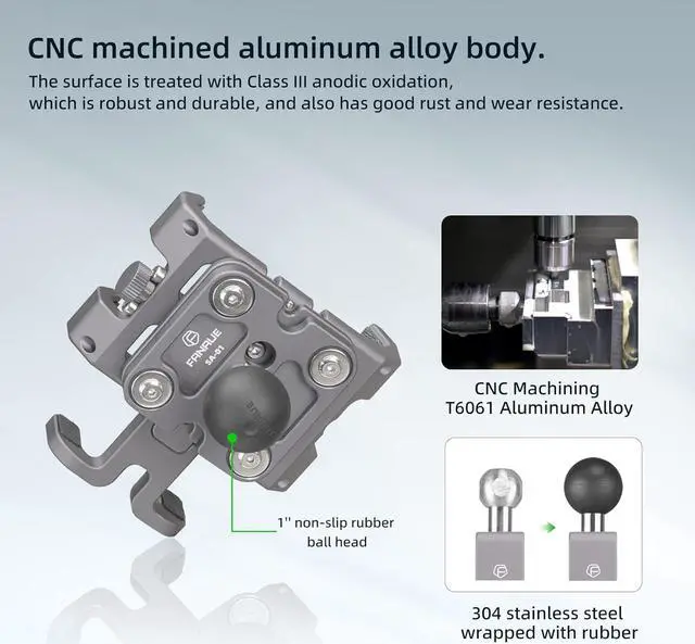 Alt view image 6 of 7 - CPC-09SA Anti-Vibration Motorcycle Phone Mount with 1 Inch Ball Head for RAM Mounts B Size Double Socket Arm and Bike Phone Holder, Aluminum Alloy Mobile Phones Clip for 5.5-7" Smartphone.