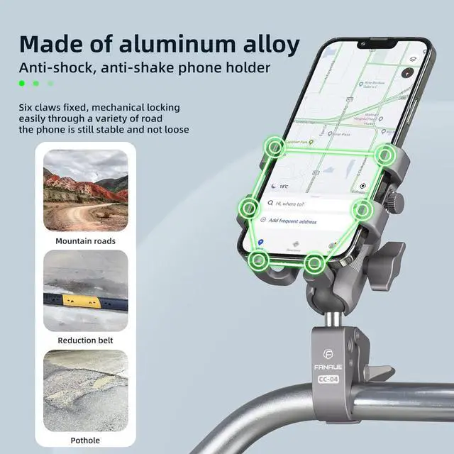 Alt view image 7 of 7 - CPC-09SA Anti-Vibration Motorcycle Phone Mount with 1 Inch Ball Head for RAM Mounts B Size Double Socket Arm and Bike Phone Holder, Aluminum Alloy Mobile Phones Clip for 5.5-7" Smartphone.