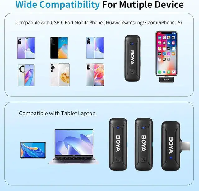Alt view image 6 of 7 - Dual Wireless Lavalier Microphone for Android iPhone 15 USB Type-C Smartphone Laptop, 30H Battery, Mini Lapel Clip-on Mic for Podcast YouTube TikTok Live Stream Vlog Interview Video Recording