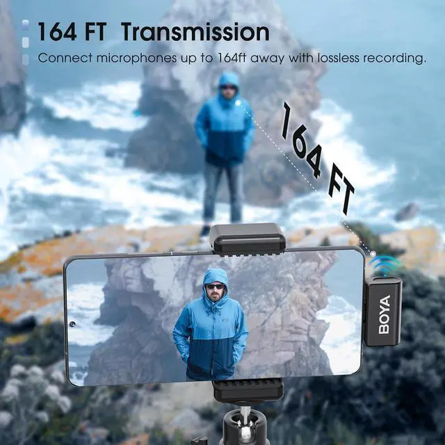 Alt view image 4 of 7 - Wireless Lavalier Microphone for iPhone Android with USB C Receiver, Noise Cancellation, 30Hrs Battery Life with Charging Case, 164FT Range, Wireless Mics for Video Recording, Black