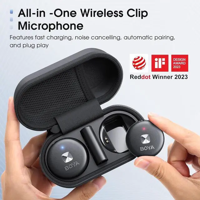 Alt view image 5 of 7 - Wireless Lavalier Microphone for iPhone Android with USB C Receiver, Noise Cancellation, 30Hrs Battery Life with Charging Case, 164FT Range, Wireless Mics for Video Recording, Black