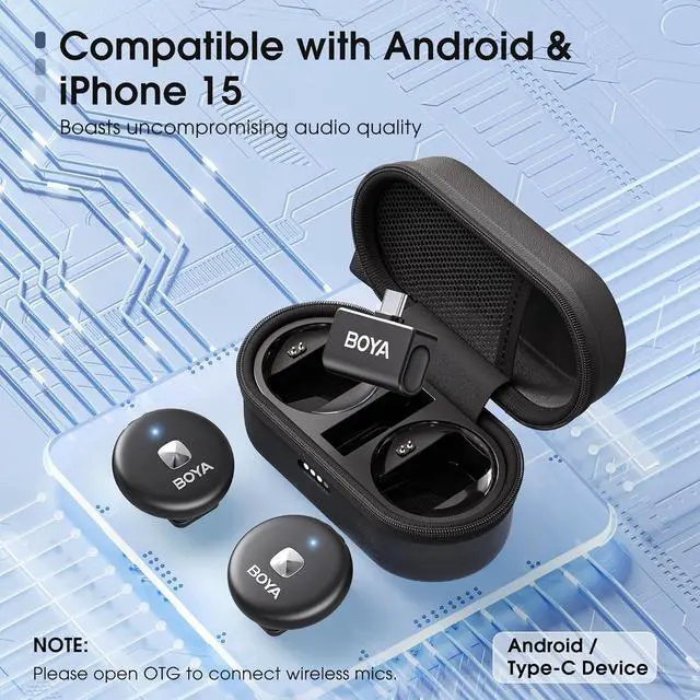 Alt view image 7 of 7 - Wireless Lavalier Microphone for iPhone Android with USB C Receiver, Noise Cancellation, 30Hrs Battery Life with Charging Case, 164FT Range, Wireless Mics for Video Recording, Black