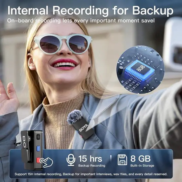 Alt view image 2 of 7 - Wireless Lavalier Microphone with MFi Certified Lightning & USB-C, Onboard Recording, 300M (984ft.) Range, 50-Hour Battery Life, Noise Cancellation, Wireless Microphone for iPhone, Android, PC
