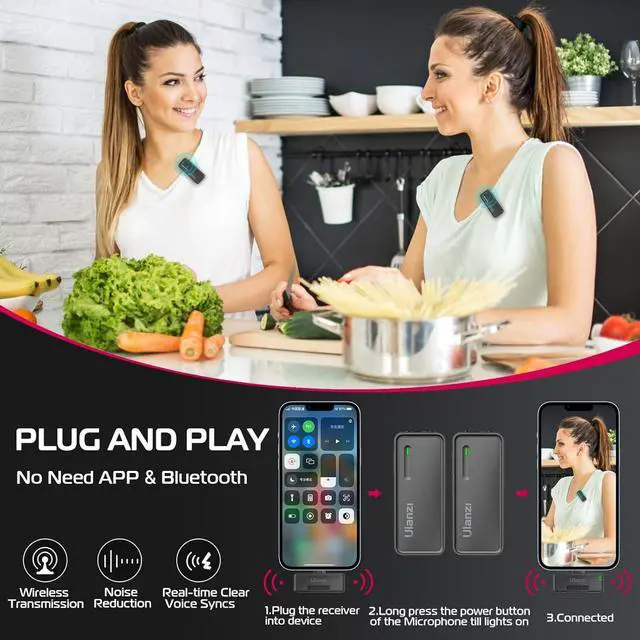 Alt view image 4 of 7 - UW-MIC Wireless Lavalier Microphone 2.4GHz for iPhone iPad, 2-in-1 Plug-Play Mic with Charging Case for Phone Video Recording Interview Youtubers Vloggers, 328ft Transmission Range