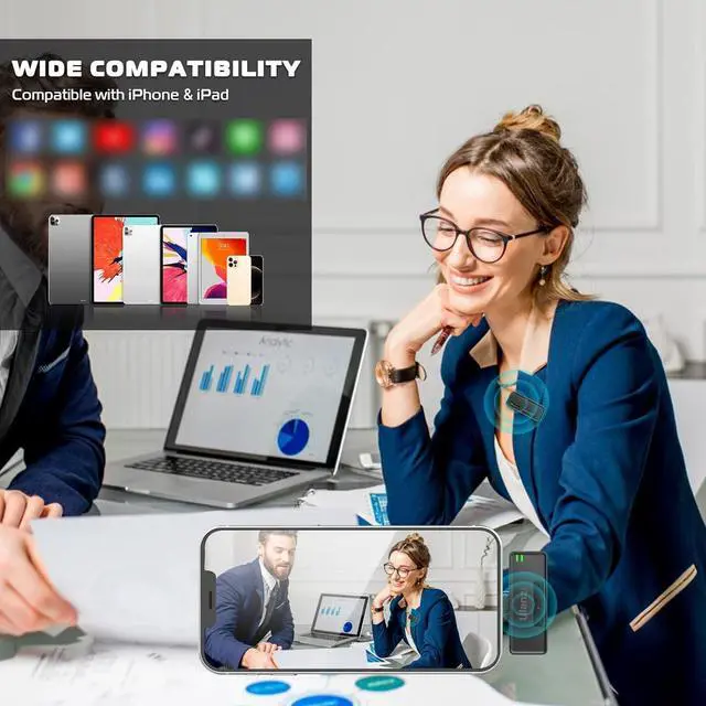 Alt view image 6 of 7 - UW-MIC Wireless Lavalier Microphone 2.4GHz for iPhone iPad, 2-in-1 Plug-Play Mic with Charging Case for Phone Video Recording Interview Youtubers Vloggers, 328ft Transmission Range