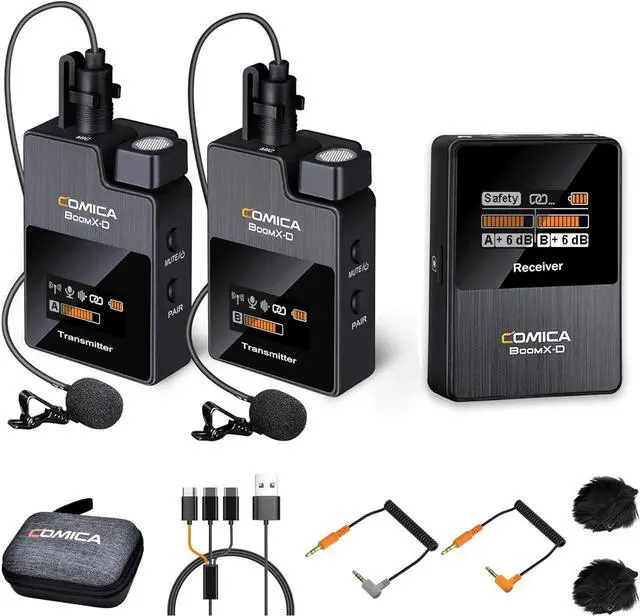 Main image of BoomX-D2 - Wireless Microphone System for Cameras, Camcorders, Smartphones, Laptops, Compact Wireless Lavalier Lapel Microphone with Safety Audio Track, Noise Reduction, 328' Range, Low Latency