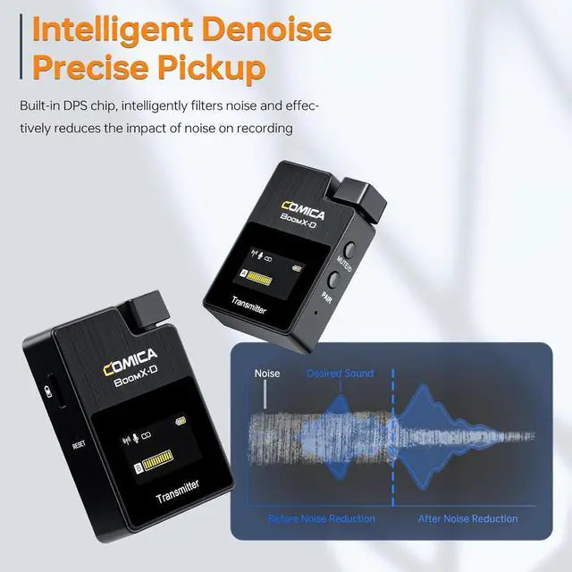 Alt view image 4 of 7 - BoomX-D2 - Wireless Microphone System for Cameras, Camcorders, Smartphones, Laptops, Compact Wireless Lavalier Lapel Microphone with Safety Audio Track, Noise Reduction, 328' Range, Low Latency