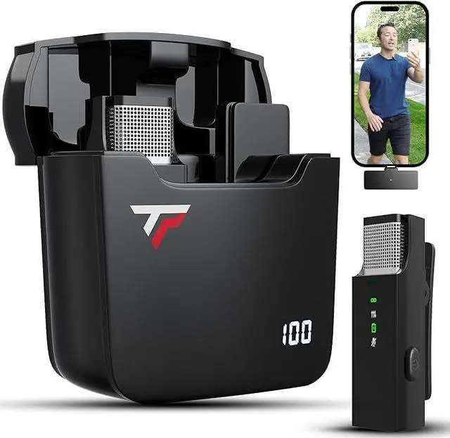 Alt view image 7 of 7 - Wireless Lavalier Microphone for iPhone - 2 Pack 2.4Ghz Mic, Audio w/Noise Canceling - Long Range Up to 175ft - Easy to Use for Video Recording, Podcast