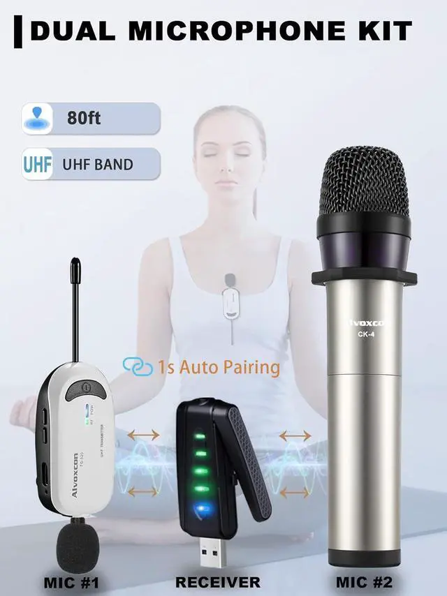 Alt view image 2 of 6 - Wireless USB Microphone for iPhone & Computer, Rechargeable Handheld & Lapel Mic System for MacBook, PC Laptop, Zoom Meeting, Classroom Teaching, Teacher Podcast, vlog