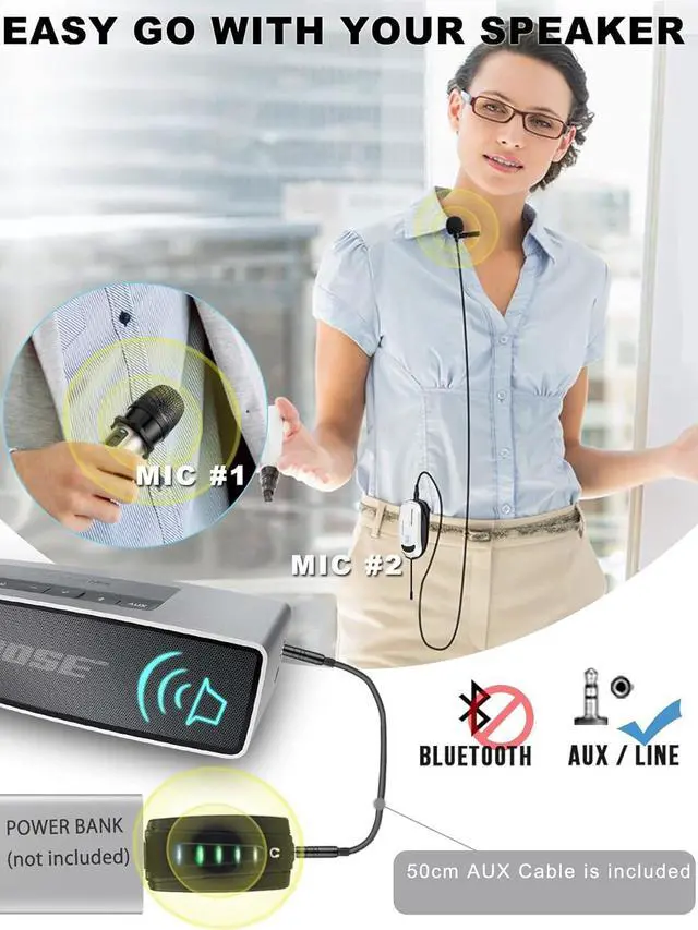Alt view image 4 of 6 - Wireless USB Microphone for iPhone & Computer, Rechargeable Handheld & Lapel Mic System for MacBook, PC Laptop, Zoom Meeting, Classroom Teaching, Teacher Podcast, vlog