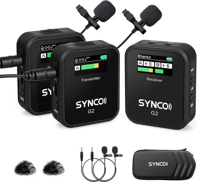 Main image of Wireless Lavalier Mic System, G2(A2) PRO Dual Channel 656FT Transmission with Digital USB Outputs with DSLR/iPhone/Android/PC/Action cam, Wireless-Lapel-Microphones-for-Camera