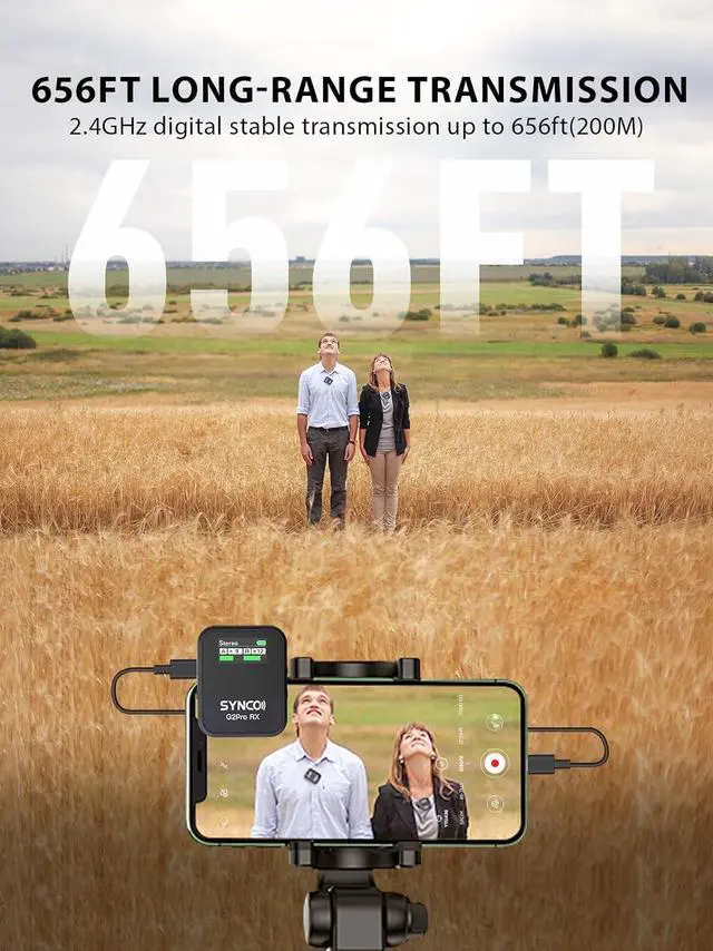 Alt view image 5 of 7 - Wireless Lavalier Mic System, G2(A2) PRO Dual Channel 656FT Transmission with Digital USB Outputs with DSLR/iPhone/Android/PC/Action cam, Wireless-Lapel-Microphones-for-Camera