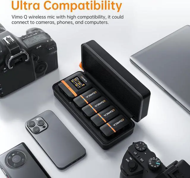 Alt view image 2 of 7 - Vimo Q Wireless Lavalier Microphone System with 4 Transmitters and 1 Receiver, 4 Audio Tracks Individual Output, Noise Cancellation, 656' Range, Lav Mic for Camera, iPhone, Android, PC, etc