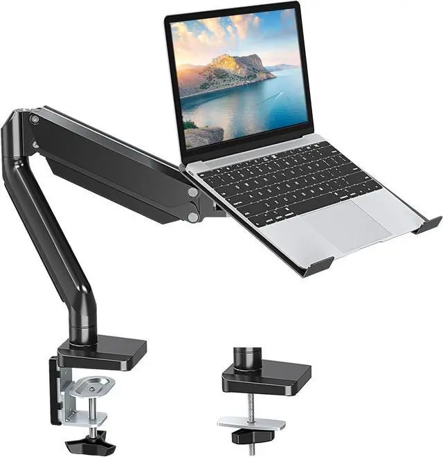 Main image of Laptop Stand Desk Mount, 2 in 1 Function Monitor Laptop Mount, Aluminum Laptop Arm Fits Max 17" Notebook and 32" Computer Screen, Single Monitor Mount with Laptop Tray, Holds up to 17.6lbs