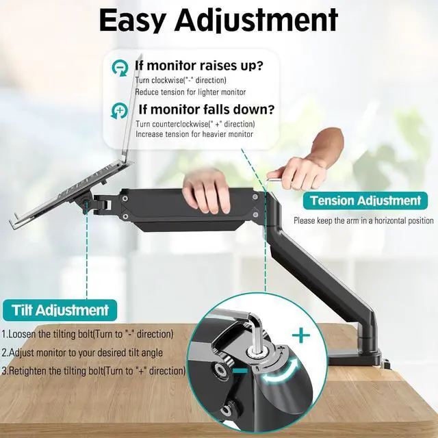 Alt view image 3 of 7 - Laptop Stand Desk Mount, 2 in 1 Function Monitor Laptop Mount, Aluminum Laptop Arm Fits Max 17" Notebook and 32" Computer Screen, Single Monitor Mount with Laptop Tray, Holds up to 17.6lbs