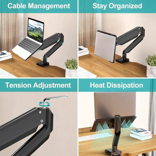 Alt view image 5 of 7 - Laptop Stand Desk Mount, 2 in 1 Function Monitor Laptop Mount, Aluminum Laptop Arm Fits Max 17" Notebook and 32" Computer Screen, Single Monitor Mount with Laptop Tray, Holds up to 17.6lbs