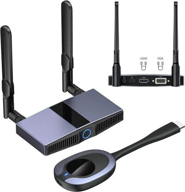 Main image of Wireless HDMI Transmitter and Receiver Kit - Plug & Play, Stable 2.4/5GHz Streaming to Monitor, Projector, HDTV - Ideal Wireless HDMI Extender for Laptop, PC, Camera, TV Box (Blue)