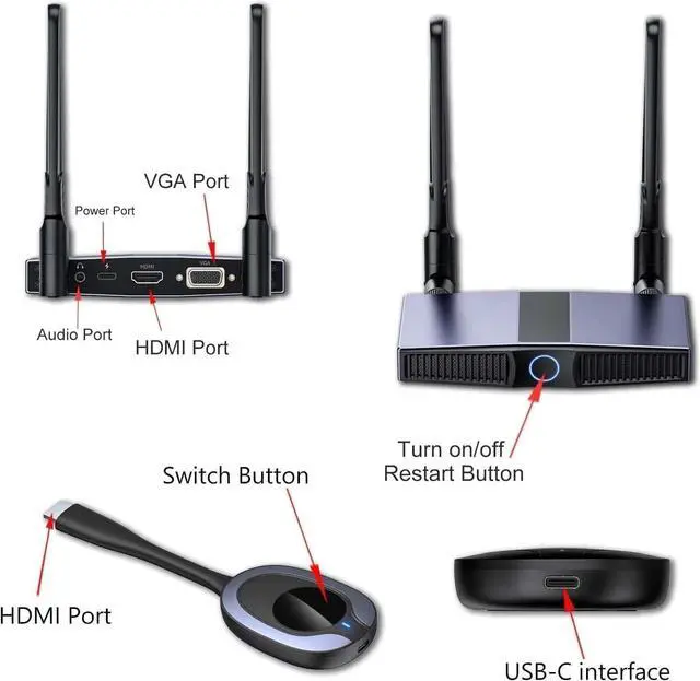 Alt view image 7 of 7 - Wireless HDMI Transmitter and Receiver Kit - Plug & Play, Stable 2.4/5GHz Streaming to Monitor, Projector, HDTV - Ideal Wireless HDMI Extender for Laptop, PC, Camera, TV Box (Blue)